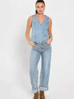Freequent farkkuliivi FqHalsay-waistcoat Light Blue Denim Discount