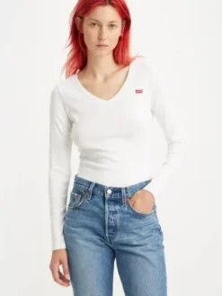 Sale Levi's t-paita A4891-0001 LS VNeck Baby Tee 0001 white