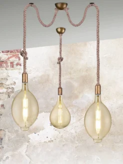 New Trio Lighting riippuvalaisin Rope 1-os E27 antiikkimessinki